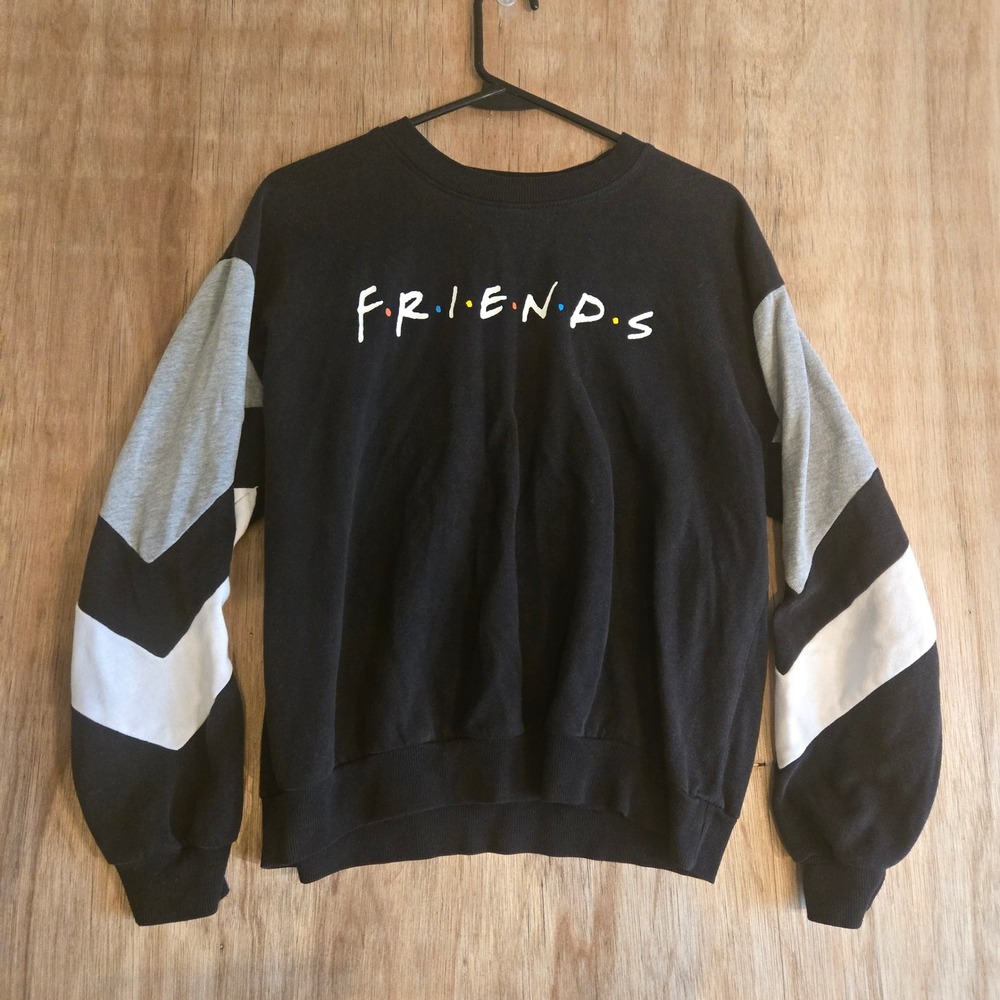Friends TV Show Sweatshirt Juniors Small Black Chevron Colorblock Pullover